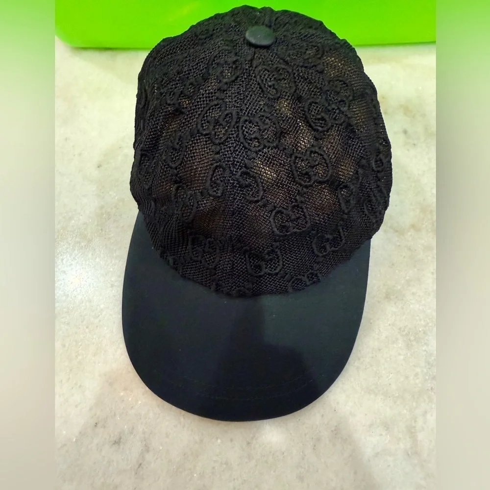 Gucci Black Lace Mesh Baseball Hat Size XL